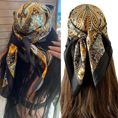 Foulard Quadrato Stampa Paisley 90*90cm Donna Morbido Sciarpa di Raso Fazzoletto Musulmano Foulard di Lusso Hijab Foulard Bandana