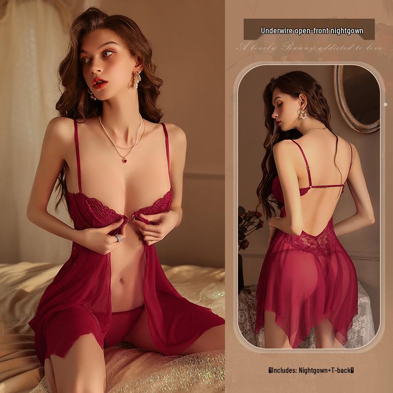 

Комплект ночной сорочки и камисоли пуш-ап на косточках Man Yan с кружевом L