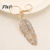 Rhinestones Inlay Keychain Pendant Inlaid Feather Shape Key Chain with Anti-Oxidation Lobster Clasp Backpack Bag Accessory Alloy
