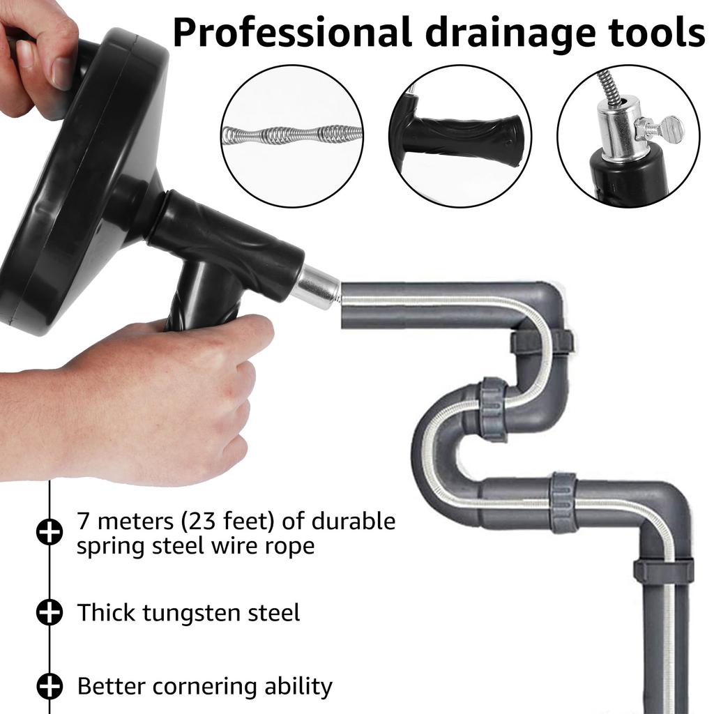 Toilet Sink Drain Unblocker Sewer Pipe Plunger Dredge Drain Auger Drain Clog Remover 3/7M Flexible Wire Rope with Nonslip Handle