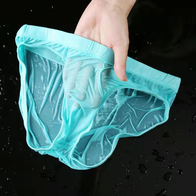 Men's Summer Ultra Thin Fashion New Ice Silk Smooth Transparent Triangle Briefs