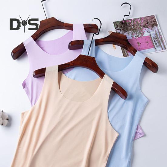 Γυναικείο γιλέκο με πάτο Ice Silk Χωρίς ραφή Αμάνικο Καθαρό Χρώμα Plus Size Strechy στρογγυλή λαιμόκοψη Dry Dry Cooling Camisole Καλοκαιρινό ραντεβού Διακοπές γραφείου