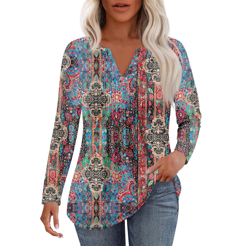 Damska Moda Casual Plisowana Koszulka z Dekoltem V w Jednolitym Kolorze z Długim Rękawem Eleganckie Bluzki