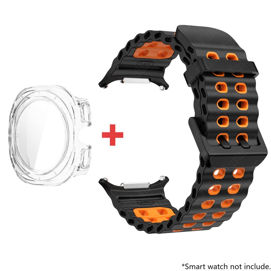 Glass+Case+Band For Samsung Galaxy Watch Ultra Strap 47mm Sport silicone Bracelet for Galaxy Watch Ultra 7 47 Strap Accessories