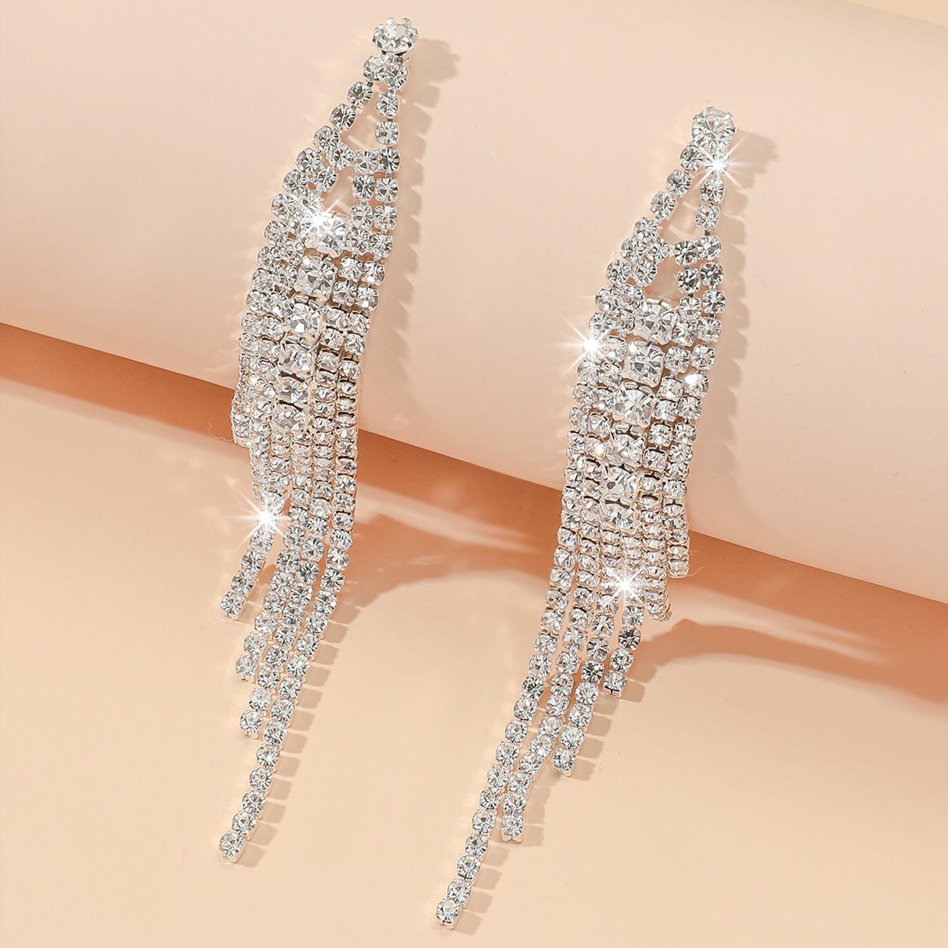 

Модные блестящие длинные серьги-кисточки со стразами, изящные серьги-подвески, темпераментные женские серьги, 1 пара