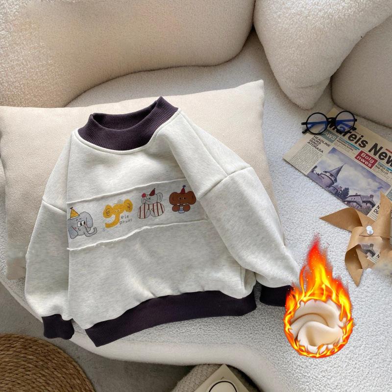 Boys Winter Fleece Lined Sweatshirt Warm One Piece Pullover With Patch For Kids