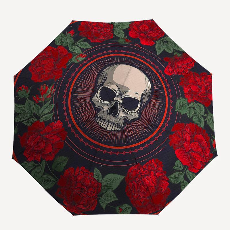 Day of the Dead Skull & Roses Circular  PrintUmbrella, Portable 3-Fold Compact Umbrella,Christmas Gift ES582