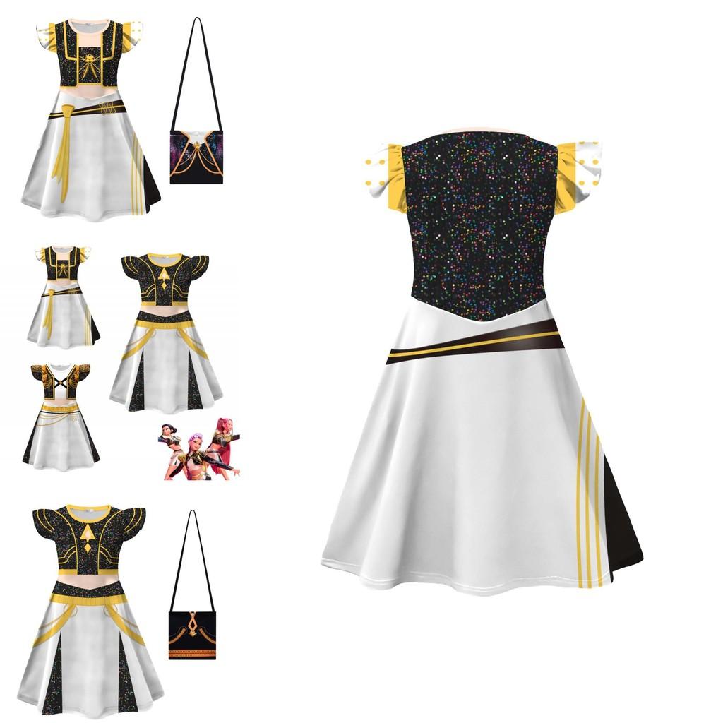 Kpop Demon Hunters Cosplay Girl Dress With Milk Silk Fabric For Summer Kids Dress Up