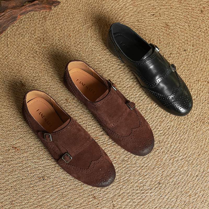 Krazing Pot Cow Skin Fashion Spring Autumn Low Heels metal buckle Oxford Shoes Women Round Toe Leisure Brogues flats