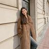 [Severe Winter Heater] Double-breasted British style stand-up collar imitation mink velvet fur integrated fur jacket women's autumn and winter new