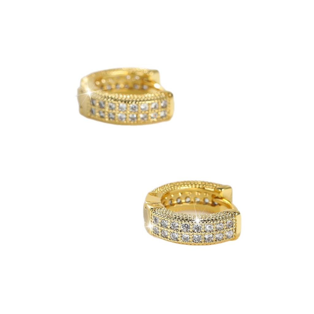 Full Diamond Wide Face Stud Earrings with Zircon Geometric Earrings, Design Versatile Earrings