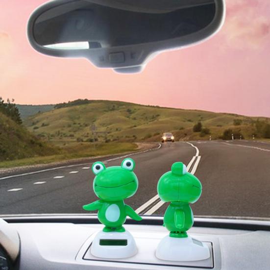 Bobble Head Green Frog Decoration Solar Powered Shaking Head Frog Car Dashboard Ornament Educational Cartoon Animal Toy