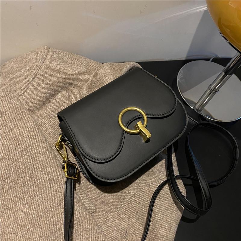 Geantă de umăr cu design la modă cu închizătoare, Genți crossbody noi cu clapetă pentru femei, Genți de șa pentru doamne din piele PU de culoare uni