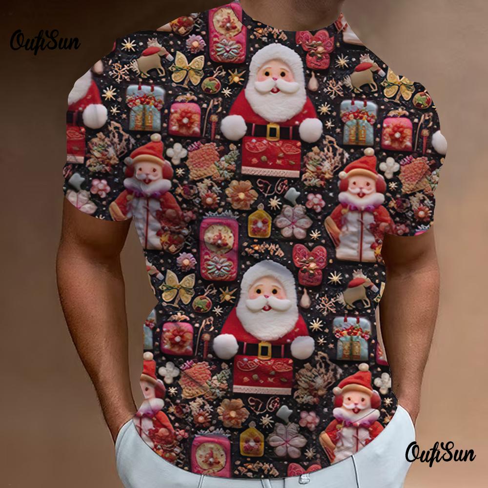 Świąteczny T-shirt z Nadrukiem Dla Mężczyzn Luźne Oversize T-shirty Codzienne Casual Krótki Rękaw Streetowe Koszulki Bluza
