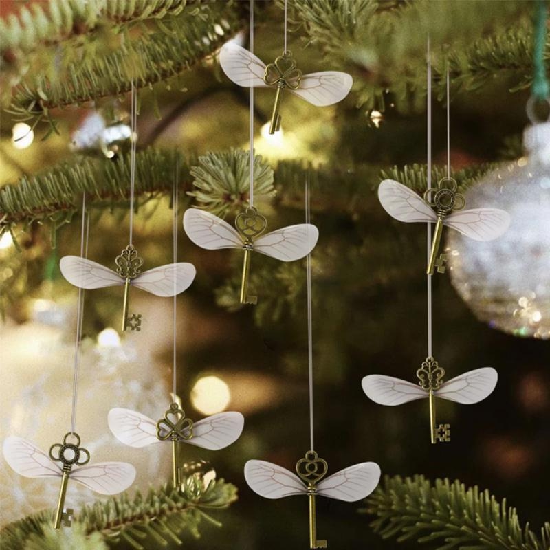 Vintage Skeleton Keys Flying Key Charms With Dragonfly Wings Diy Realistic Effect For Room Christmas Wedding Party Decoations