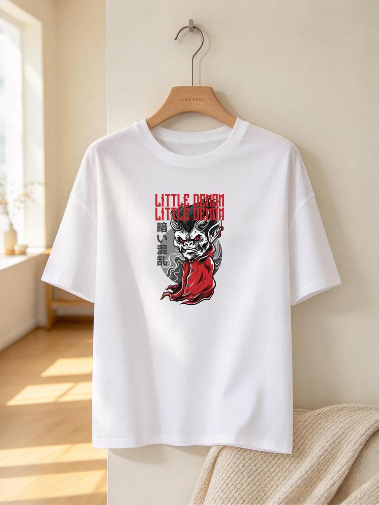 Unisex T-Shirt Little Demon Print Casual Loose Soft Daily Top