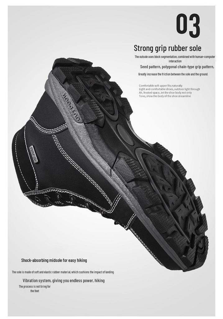 Men's Waterproof Non-Slip High-Top Hiking & Travel Shoes - Versatile, Outdoor, Plus Size, Velvet-Lined.