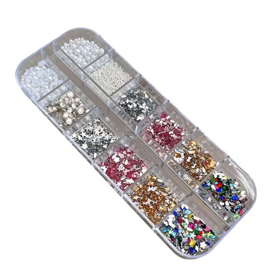 1 Set 3D Nail Art Grids Rhinestone Faux Charm 12 Pearl Bow Rose Flower Nail Design