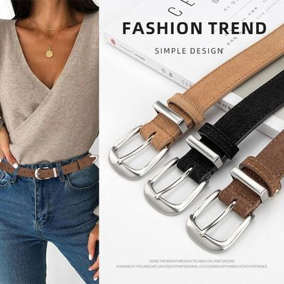 Genuine Leather Women's Belt Reverse Velvet Matte Retro Korean Style Fashionable Versatile Skirt Jeans Belt Women's