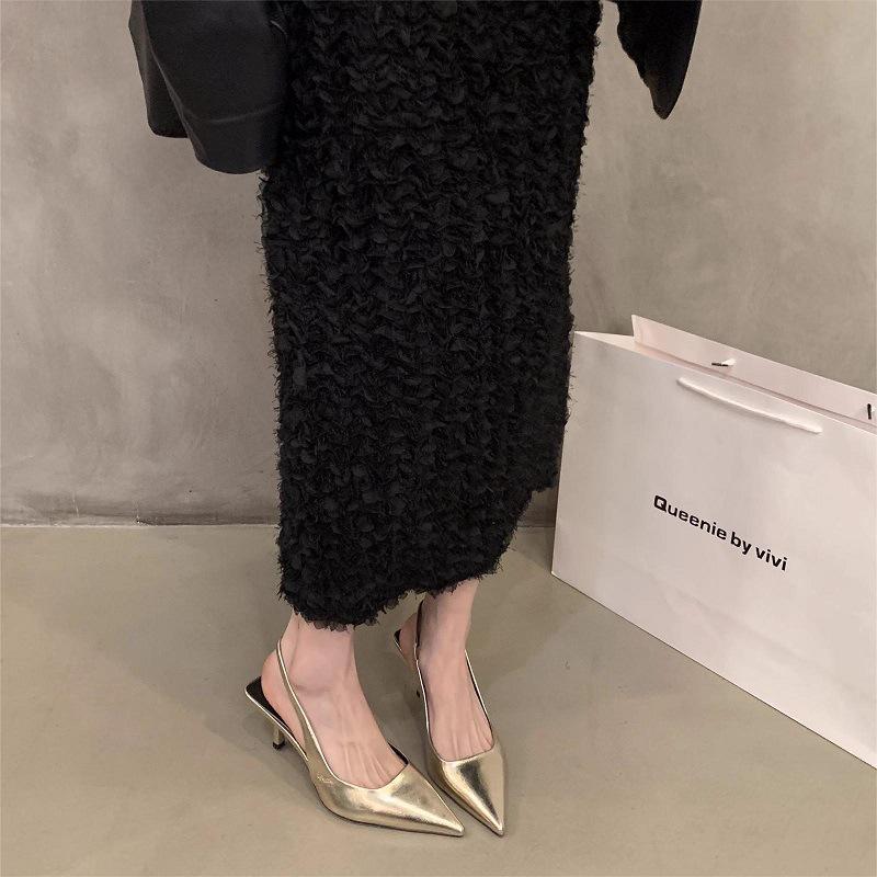 Silver Pointed Toe Backless Heels - 2025 New Spring/Autumn Collection