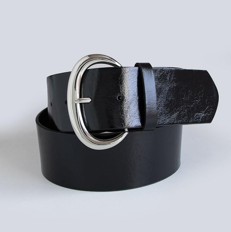 Womens Glossy Faux Leather Wide Belt With Animalinspired Design And Metal Pin Buckle
