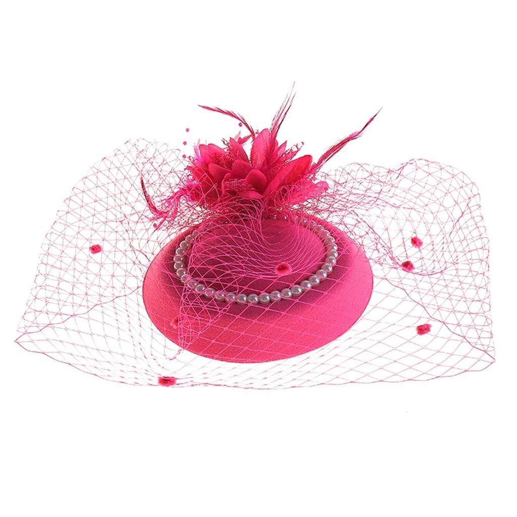 Women'S Head Flower Racing Ball Mesh Top Hat Feather Headwear Pearl Hair Accessories Fascinator Hats Tea Party Hat For Cocktail