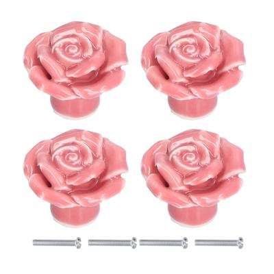 4 Set Rose Shaped Handle Modern Ceramic Cabinet Knob for Home Living Room BedroomPink