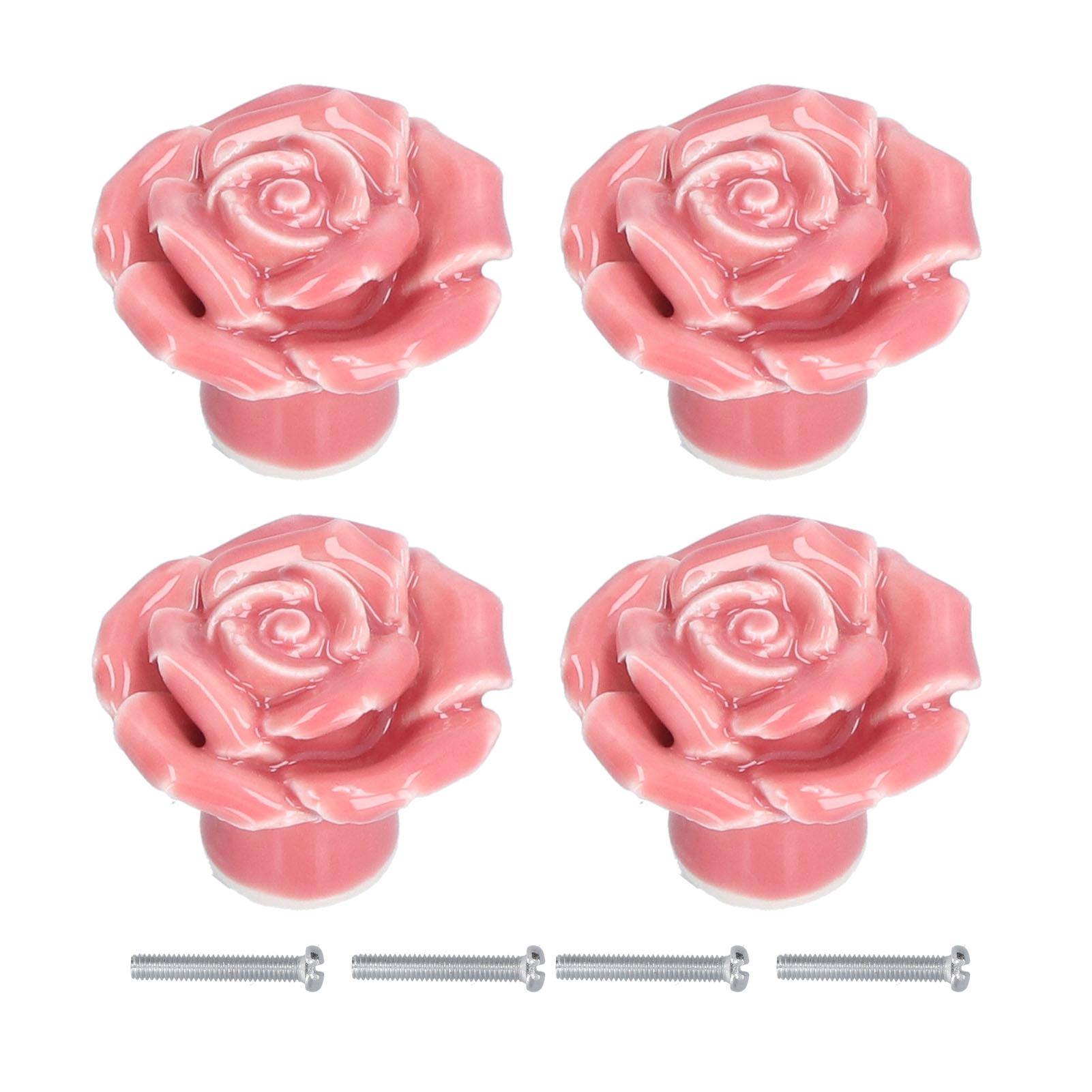 

4 Set Rose Shaped Handle Modern Ceramic Cabinet Knob for Home Living Room BedroomPink