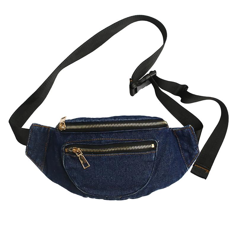 Retro Hong Kong Style Design Denim Crossbody Bag Casual Zipper Shoulder Bag Unisex Street Style Student Personality Chest Bag
