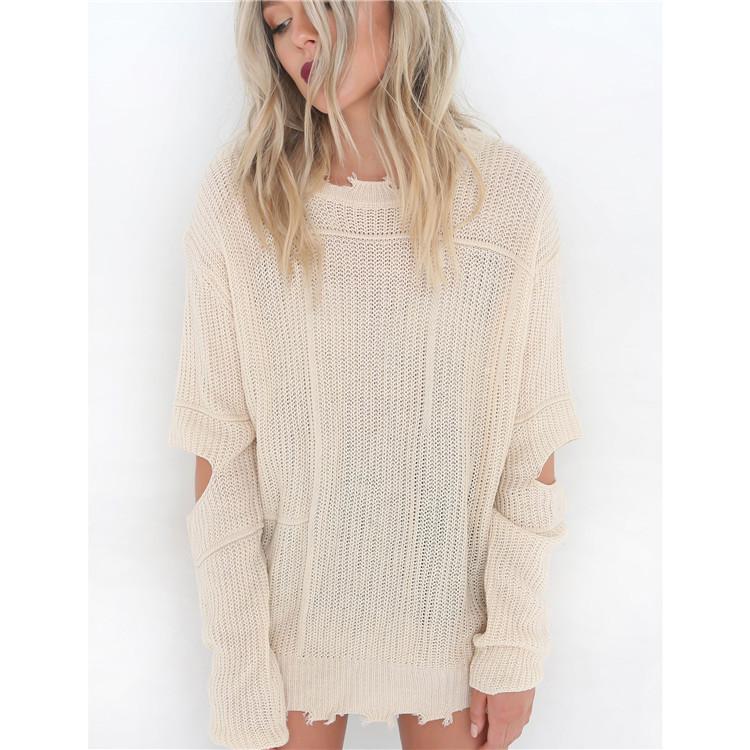 2025 Autumn European-American Mid-Length Ripped Plus Size Knit Sweater