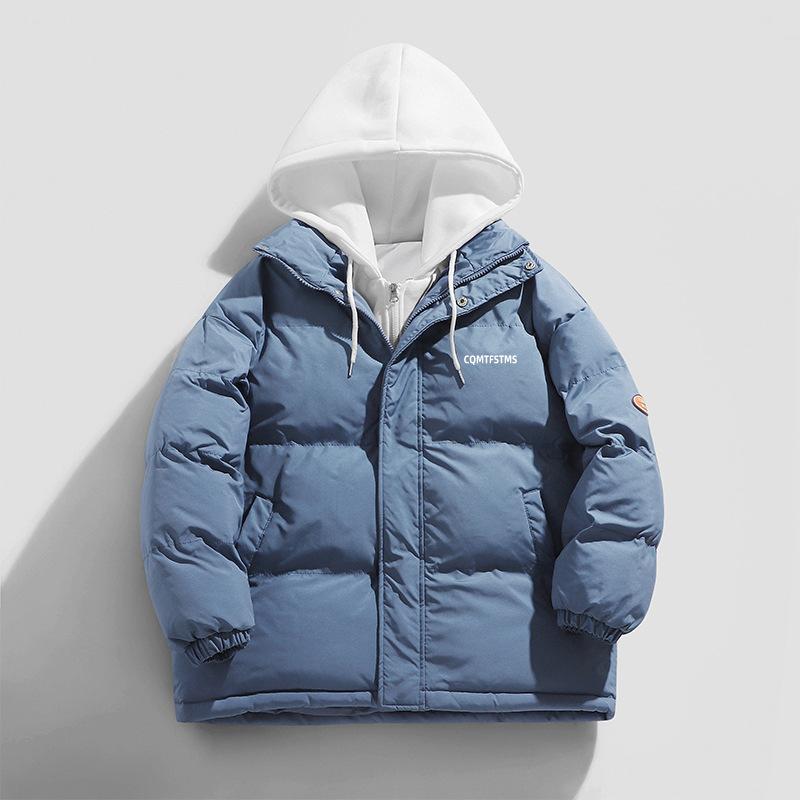 2025 Winter New Bag Clothes Padded Clothes Men's Short Thickened Padded Jackets Loose Trend Padded Clothes Hooded Fake Two Pieces
