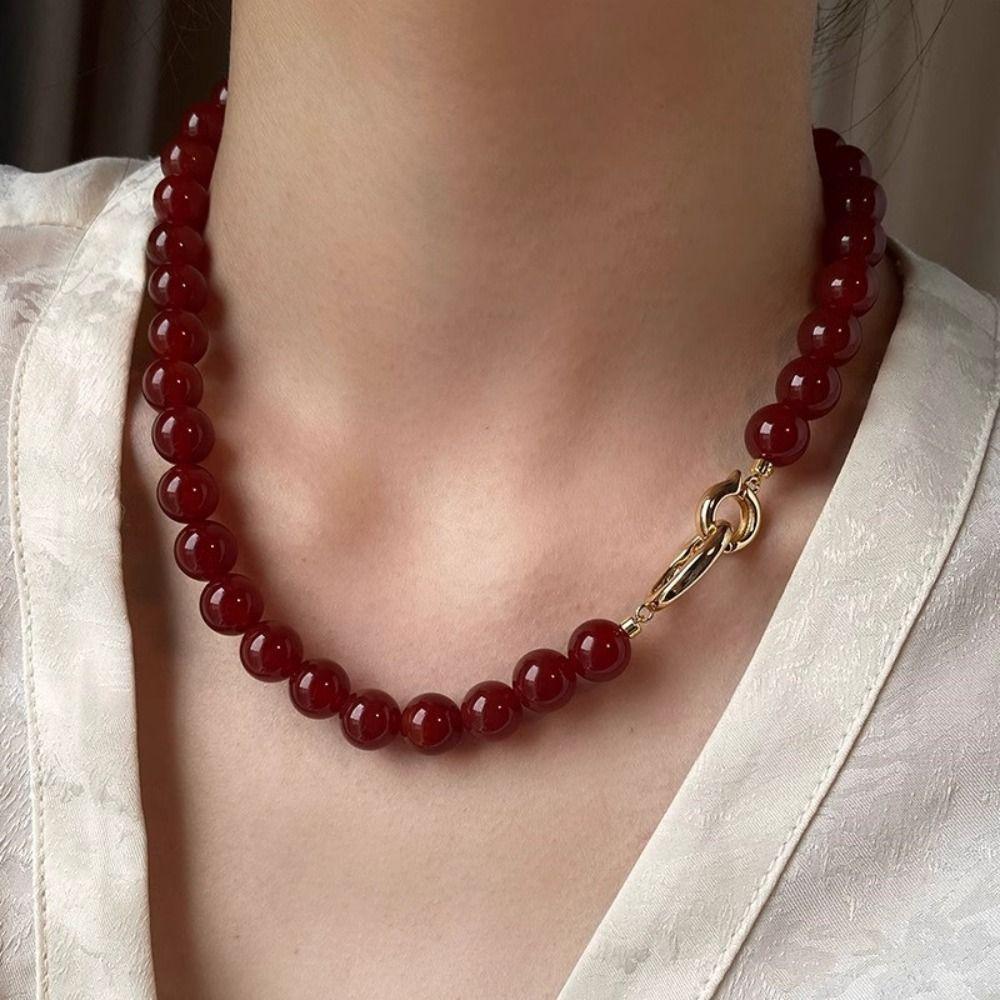 

Vermilion Red Beaded Vermilion Red Beaded Necklace Light Luxury Clavicular Chain Wedding червоний