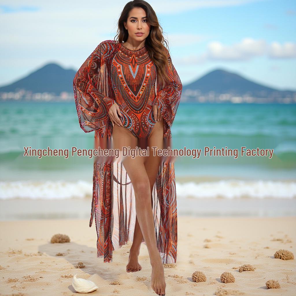 Russian Mesh Sun Protection Long-Sleeve One-Piece Swimsuit Cover-Up for Women