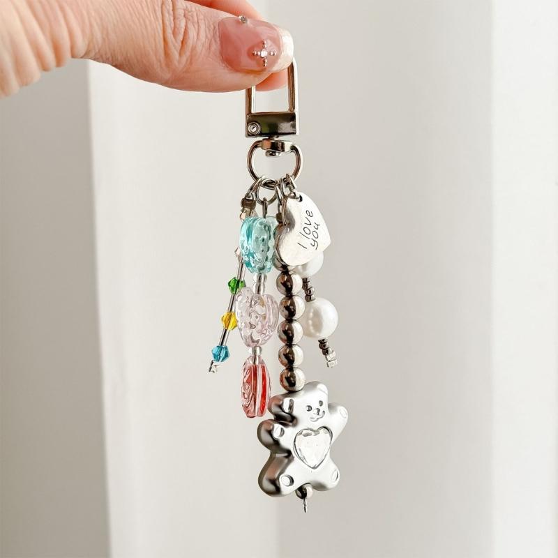 Cute Cartoon Heart Bear Keychain for Keys Bags and Phones Colorful Handbag Accessory Gift for Women Girls