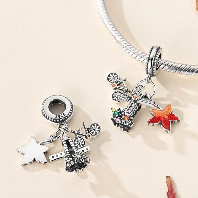 Copper Golden Autumn Series Charms Maple Leaves Pendants Pumpkin Beads Fit Original Bracelet Diy Jewelry Gift