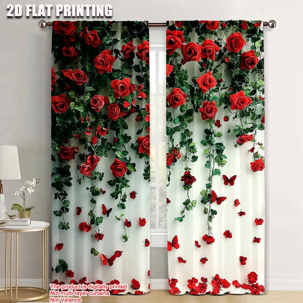 

2pc, Curtains red rose Durable 100% Polyester Fabric,Without Electricity Party Decorations Suitable for Daily home decoration 52.50×116.00 CM 2pcs