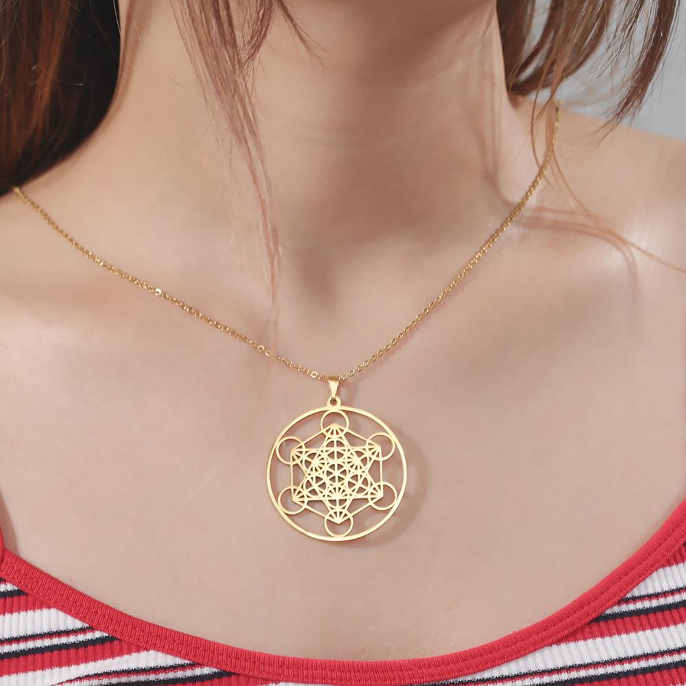 LIKGREAT Angel Seal Archangel Metatron Cube Double Layer Necklace Stainless Steel Sacred Geometry Pendant Amulet Jewelry Gift