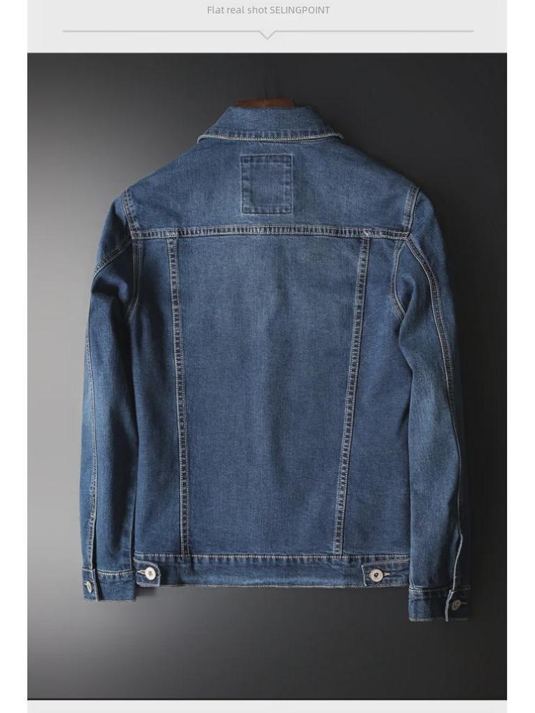 Men's Solid Color Denim Jacket - Long-Sleeve, Loose Fit, Casual Workwear, Spring Collection, Large Sizes Available.