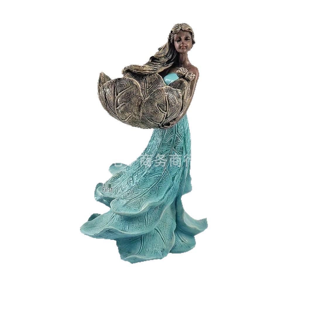 

Flower Fairy Bird Feeder & Bath: Outdoor Decorative Lawn Ornament Blue Goddess Bird Feeder