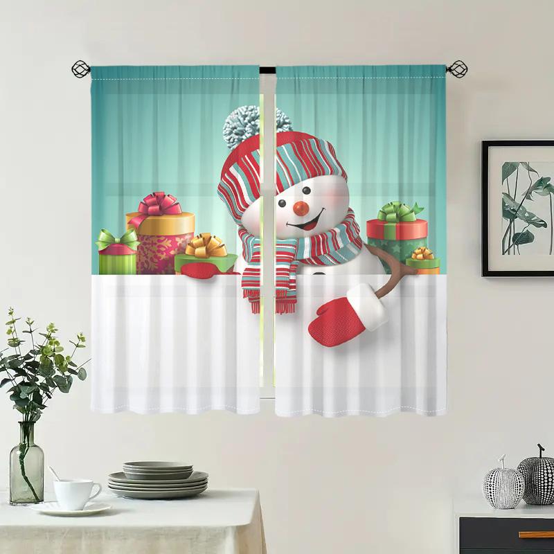 2 Pieces, Christmas Snowman Curtains -30% Blackout - Suitable for Living Room, Bedroom, Kitchen, Home Decoration