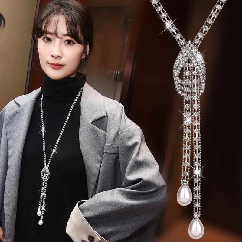 Alloy Long Unique Necklace For Women Featuring Crystal Decor And Chic Geometric Shape