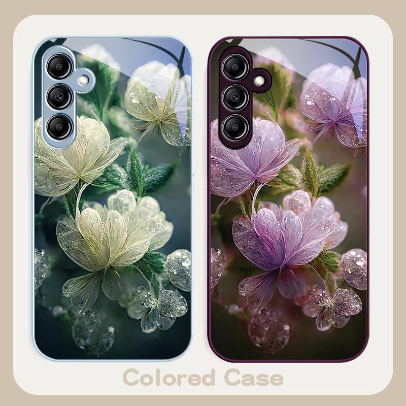 Pink Crystal Flower For Samsung A 20 30 22 23 24 25 26 31 32 33 34 35 42 50 51 52 53 54 55 56 70 71 72 73 5G glass phone case