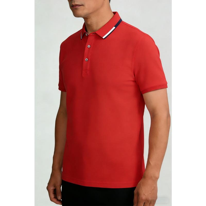 Men Contrast Collar Short Sleeve Polo Shirt Casual Top