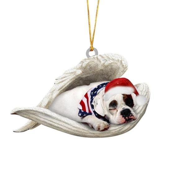 2Pcs Sleeping Dog Car Hanging Ornament, Acrylic 2D Flat Pendant, Cute Animal Rearview Mirror Charm, Christmas Gift Keychain
