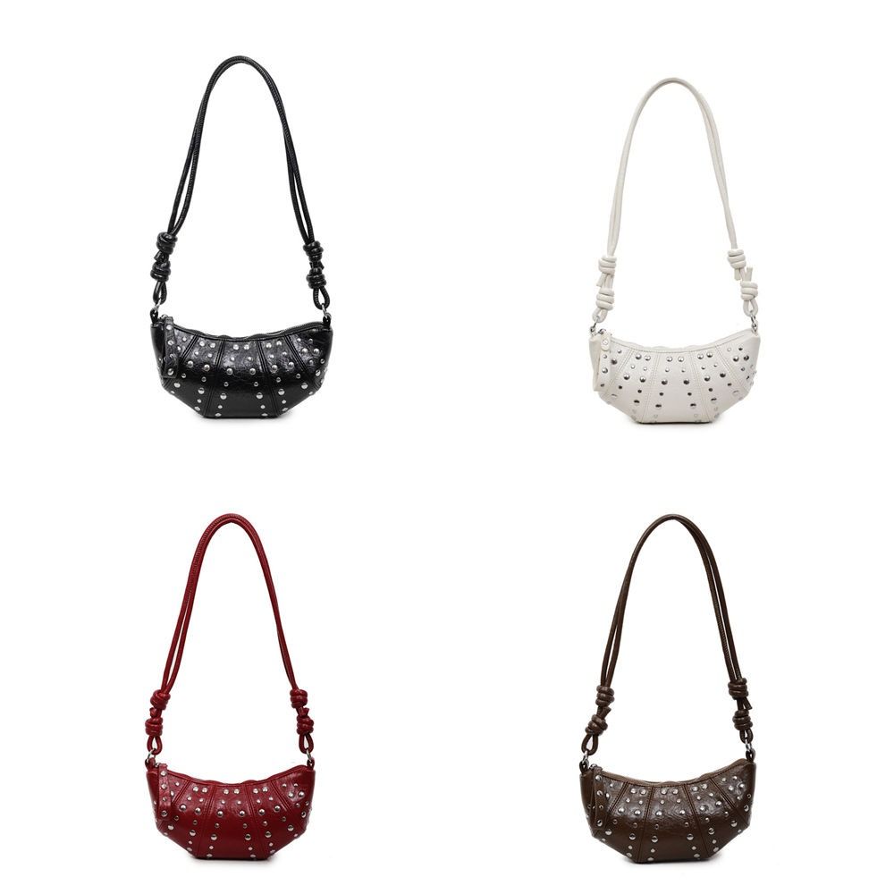 Crossbody Bag Rivets PU Dumplings Bag Small Pack Punk Style Handbags Croissant Shoulder Bag  Lady