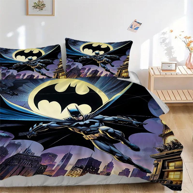 3pcs Batman Gotham Bedding Set, Soft Polyester Duvet Cover and Pillowcases Machine Washable Seasons All Suitable 92