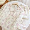 Women's Autumn Long Sleeve Cotton Floral Crinkle Fabric Plus Size Homewear Set