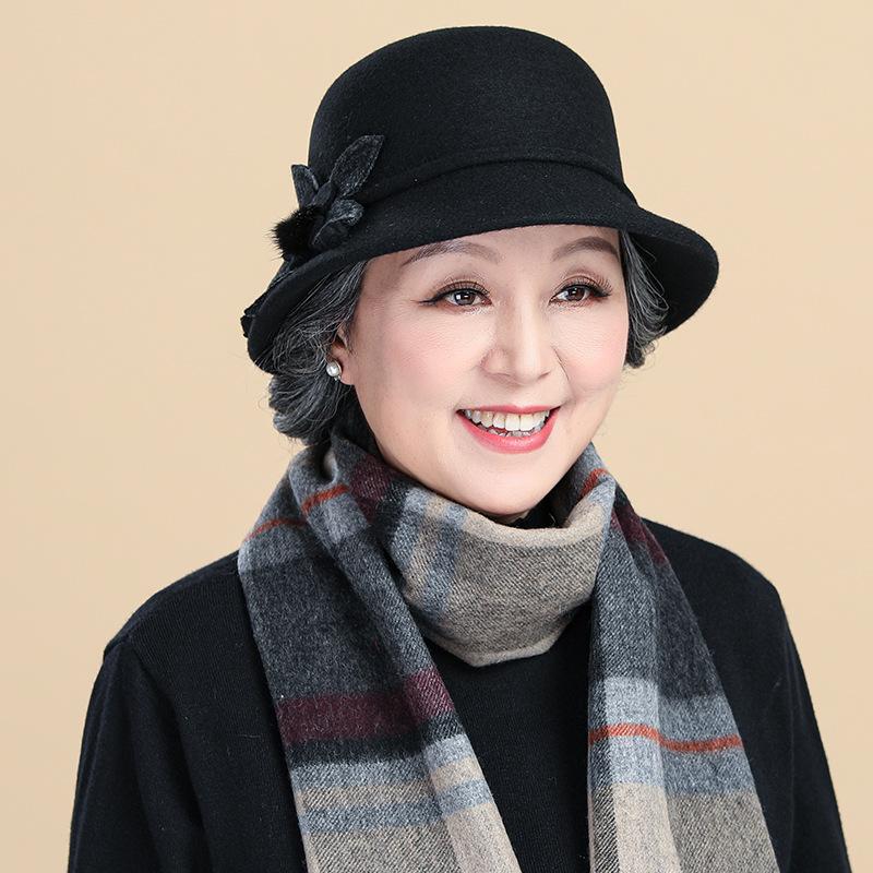 Wool hat female autumn and winter mother bucket hat in the elderly top hat thickened elderly grandmother warm basin hat
