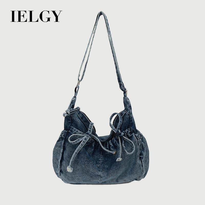 IELGY Retro All-Match One-Shoulder Messenger Washed Denim Bag Casual Bucket Bag Fresh
