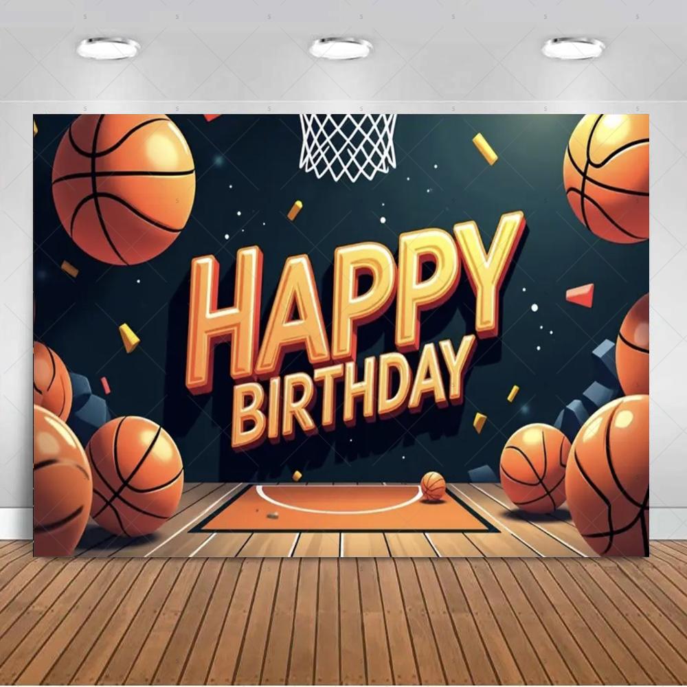 Basketball-themed birthday party decoration, backdrop for boys and girls, colorful happy sports banner.4589